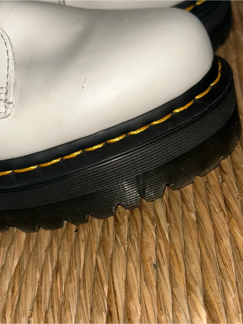 Dr. Martens Jadon White Leather Lace-Up Boots with Black Laces